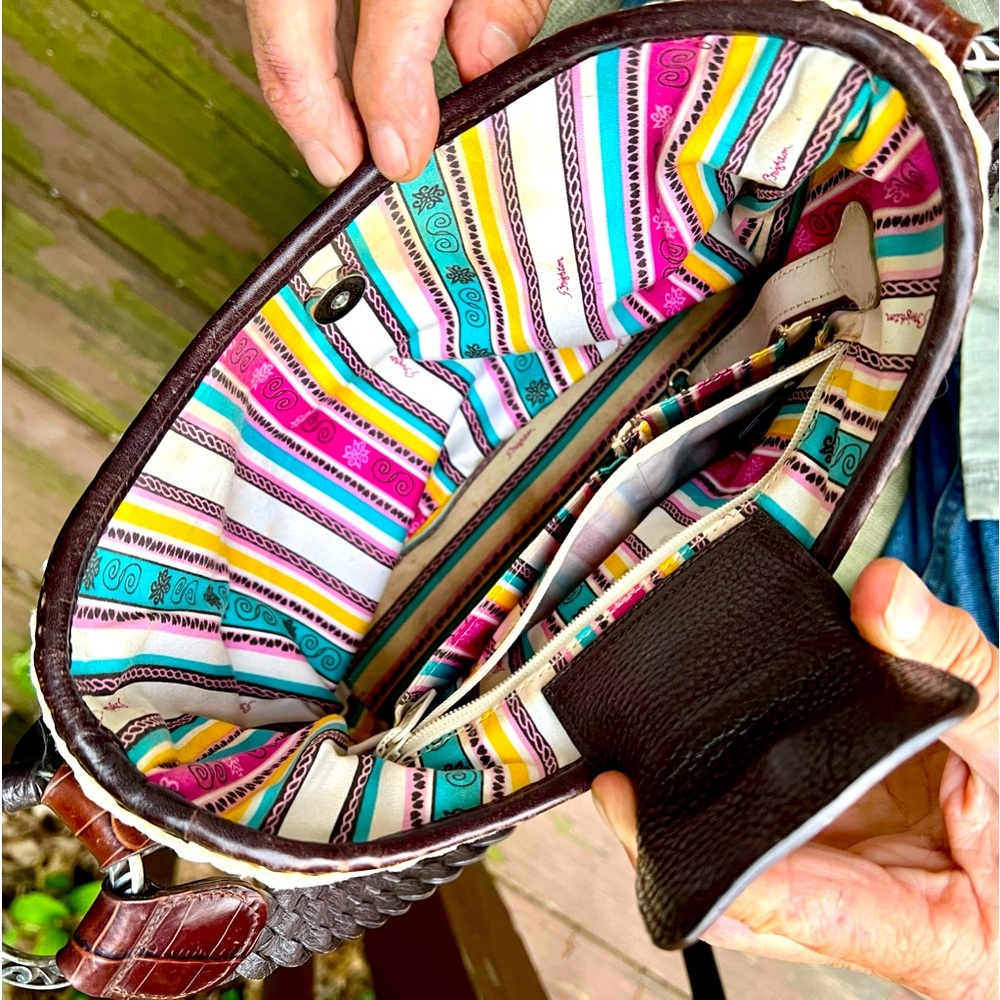 💐     BRIGHTON MULTICOLOR WOVEN STRAW SHOULDER BAG WITH BRAIDED LEATHER STRAP - Picture 8 of 11